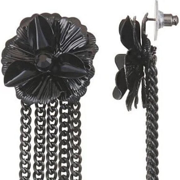 VERA WANG Goth Black Flower/Black Crystal Gunmetal Chain Drop Earrings**NEW! - Picture 3 of 5